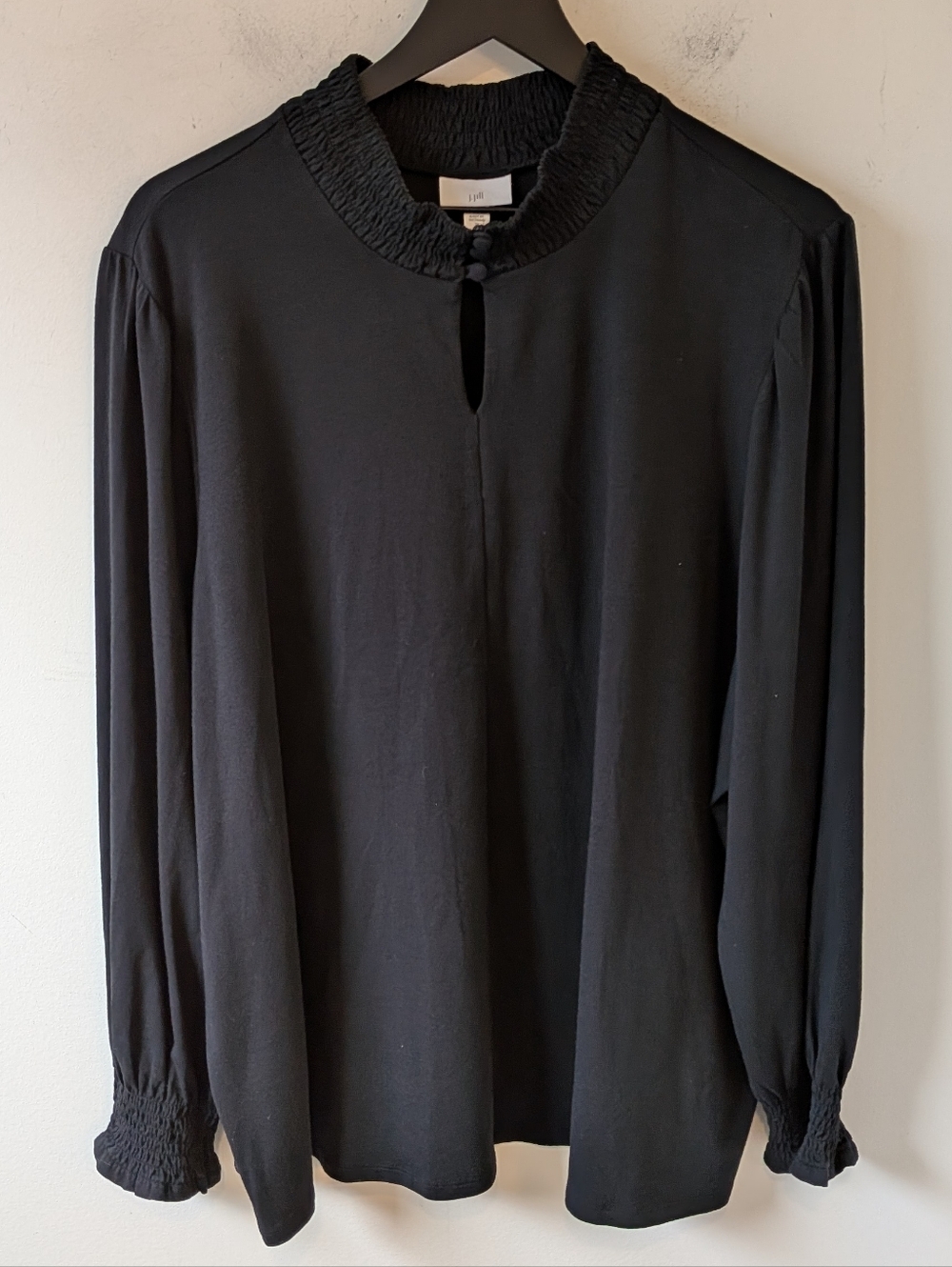 J. Jill Women's Black Smocked Mock Neck Long Sleeve Shirt 3X